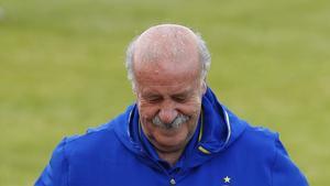 Vicente Del Bosque, en un entrenamiento de España.