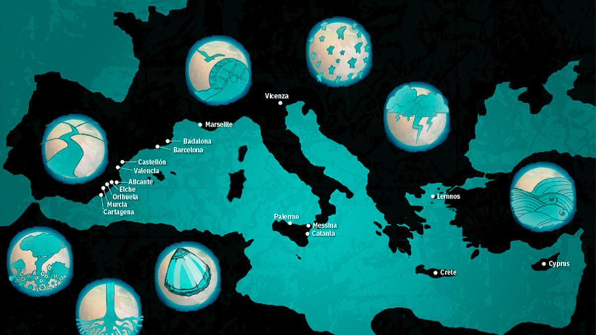 Mapa de la MEDNIGHT, con las instituciones participantes.