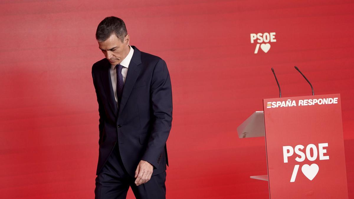 Pedro Sánchez, tras la rueda de prensa del pasado jueves en la sede del PSOE.
