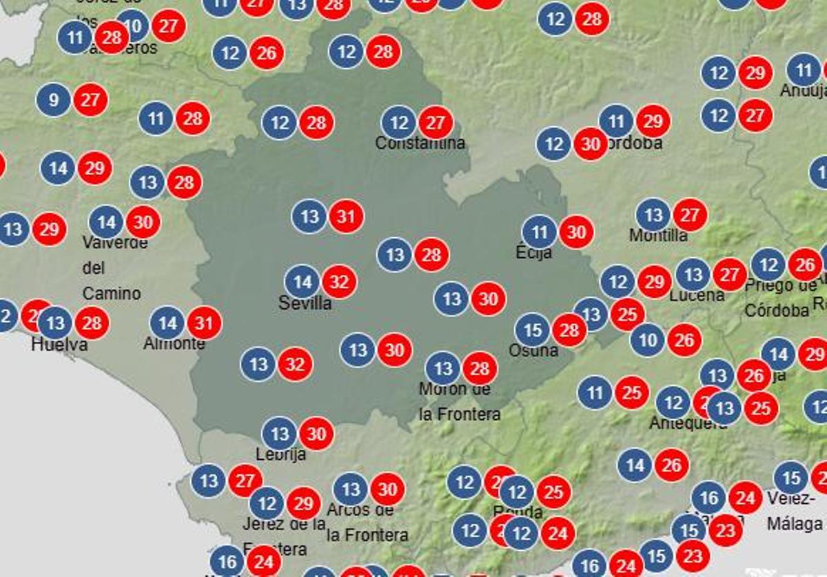 Temperaturas previstas para el sábado 18 de abril en Sevilla