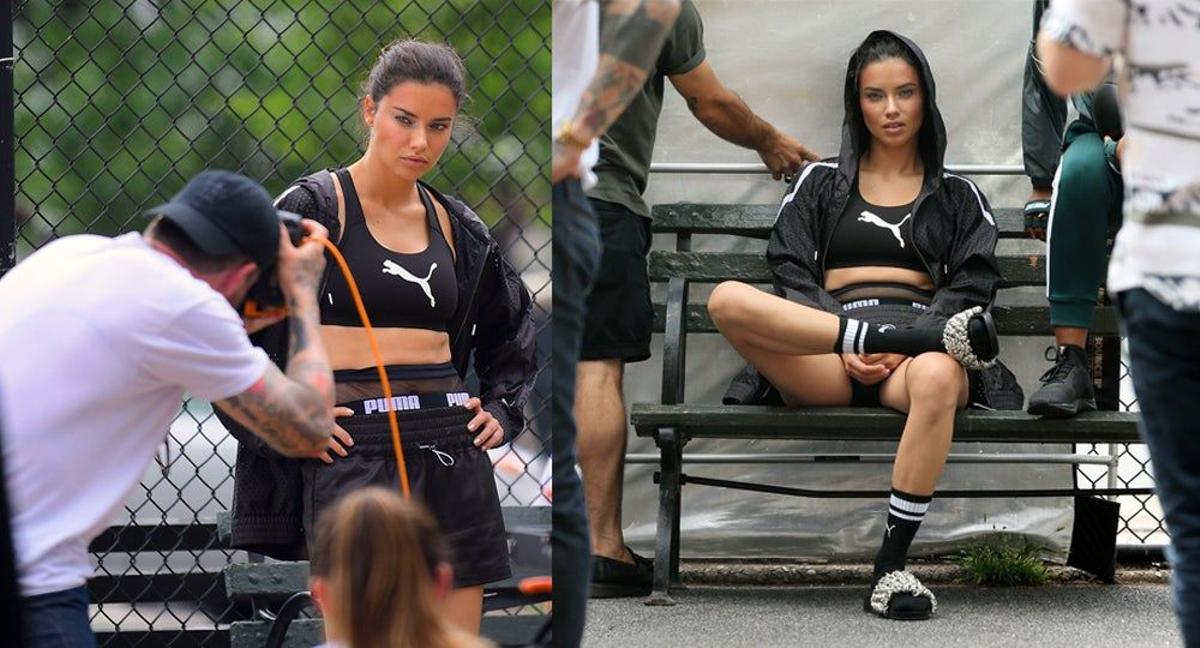 Adriana Lima durante la sesión de fotos para Puma