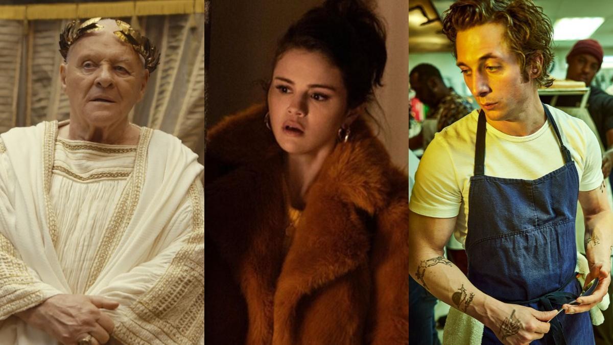 Anthony Hopkins en 'All about to die', Selena Gomez en 'Solo asesinatos en el edificio' y Jeremy Allen White en 'The Bear'.