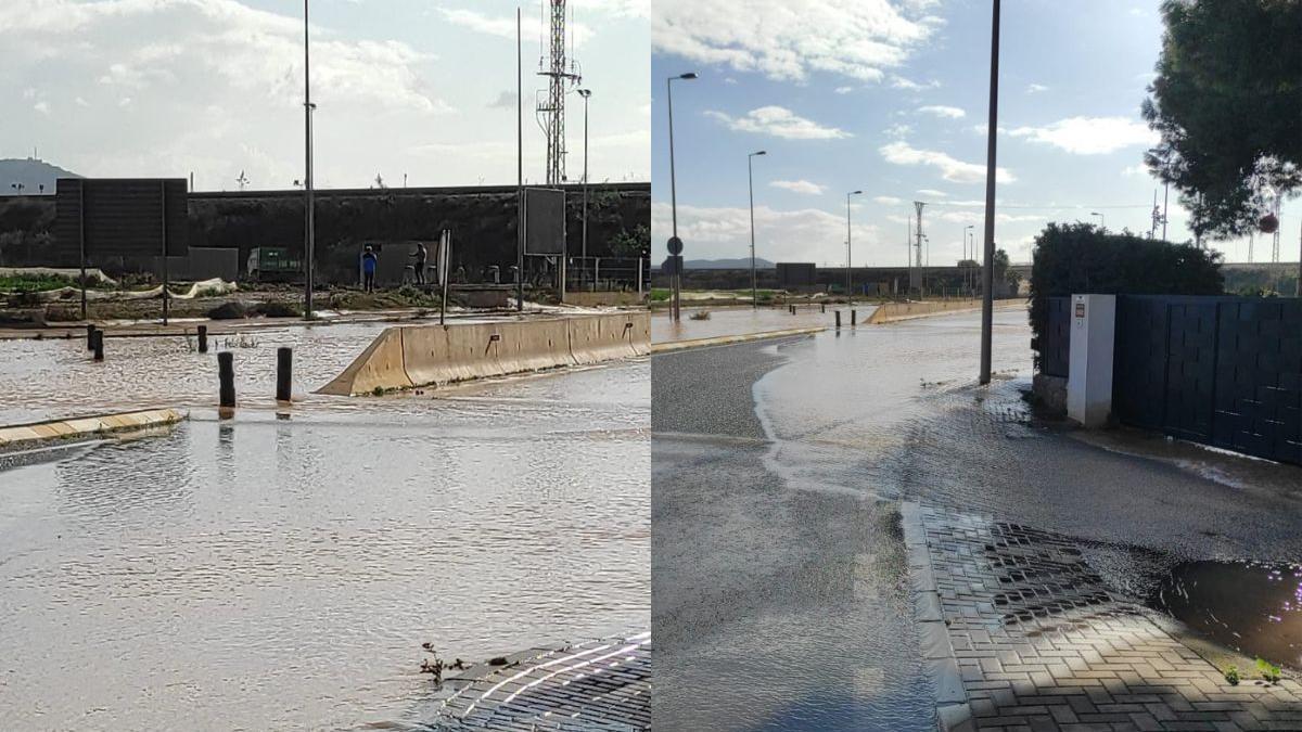 Carretera inundada por la rotura de la tubería
