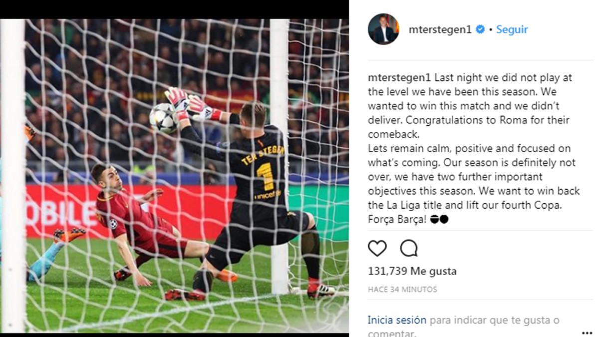 Este es el mensaje de Ter Stegen en Instagram