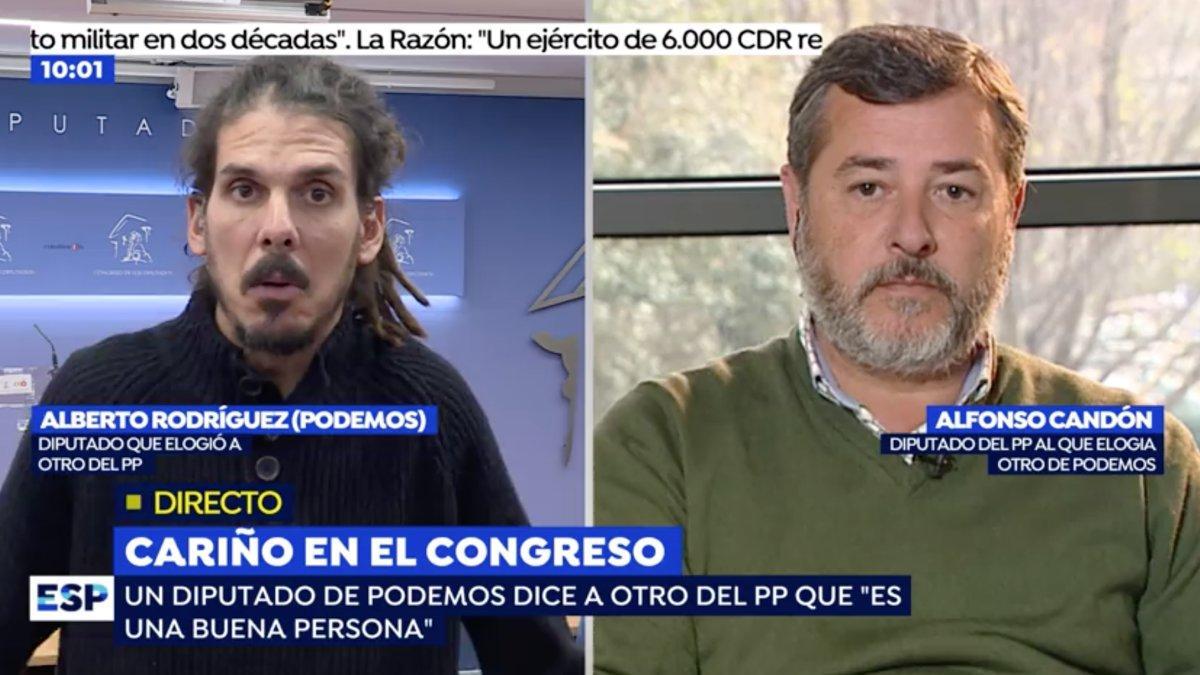 Alberto Rodríguez (Unidos Podemos) y Alfonso Candón (PP) en 'Espejo Público'