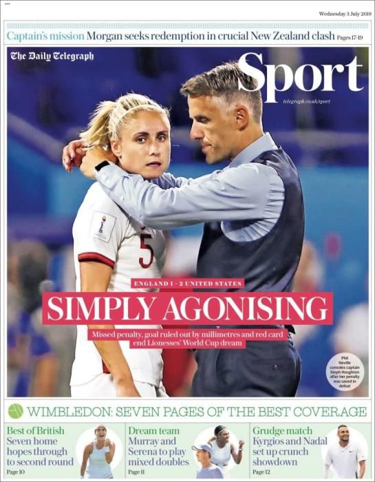 Portada TELEGRAPH SPORT miércoles 3 de julio 2019