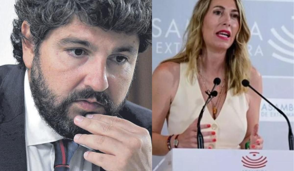 Fernando López Miras, presidente de la Comunidad de Murcia y María Guadiola, la jefa del Ejecutivo extremeño.