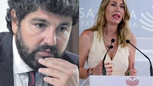 Fernando López Miras, presidente de la Comunidad de Murcia y María Guadiola, la jefa del Ejecutivo extremeño.