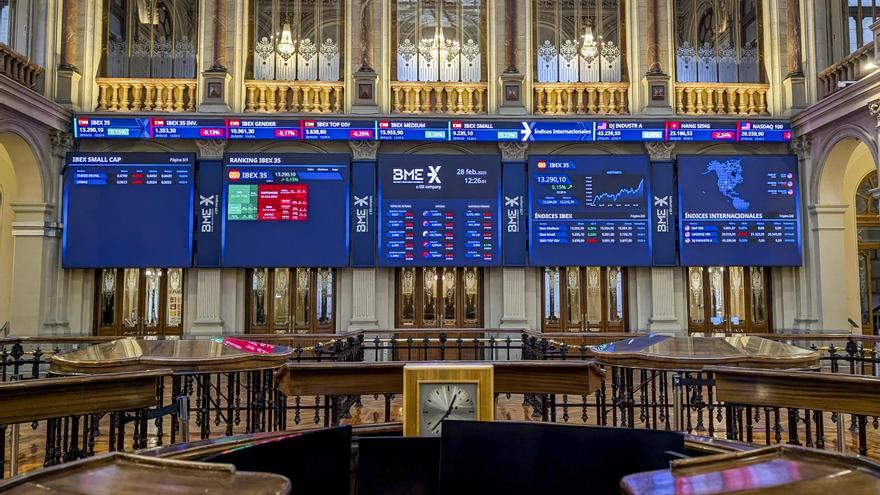 El Ibex 35 corrige casi 350 puntos ante la guerra comercial y la incertidumbre de Ucrania