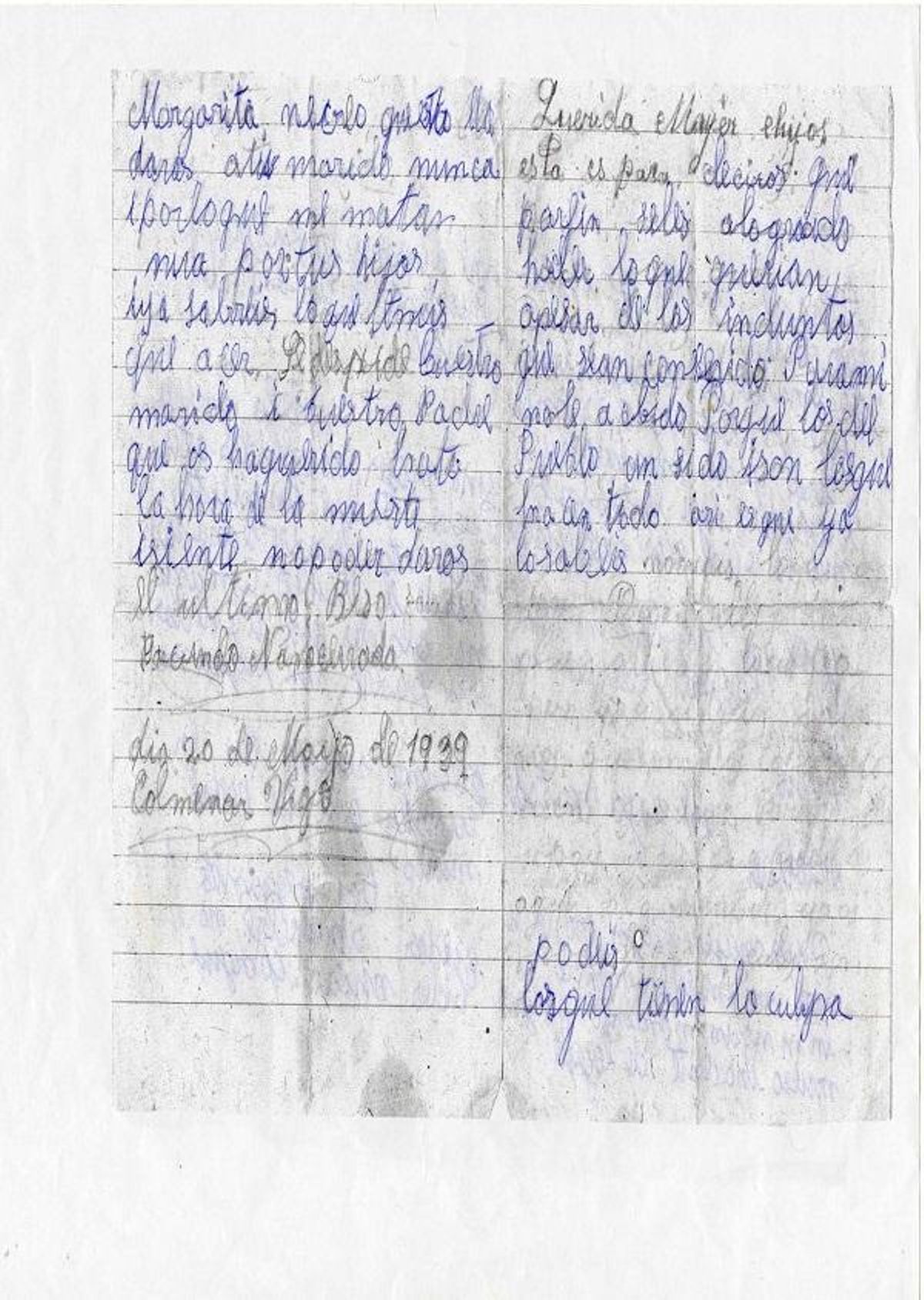 Carta de despedida de Facundo Navacerrada Perdiguero a su esposa e hijos.