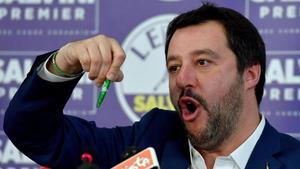 Matteo Salvini, en rueda de prensa para valorar los resultados electorales.