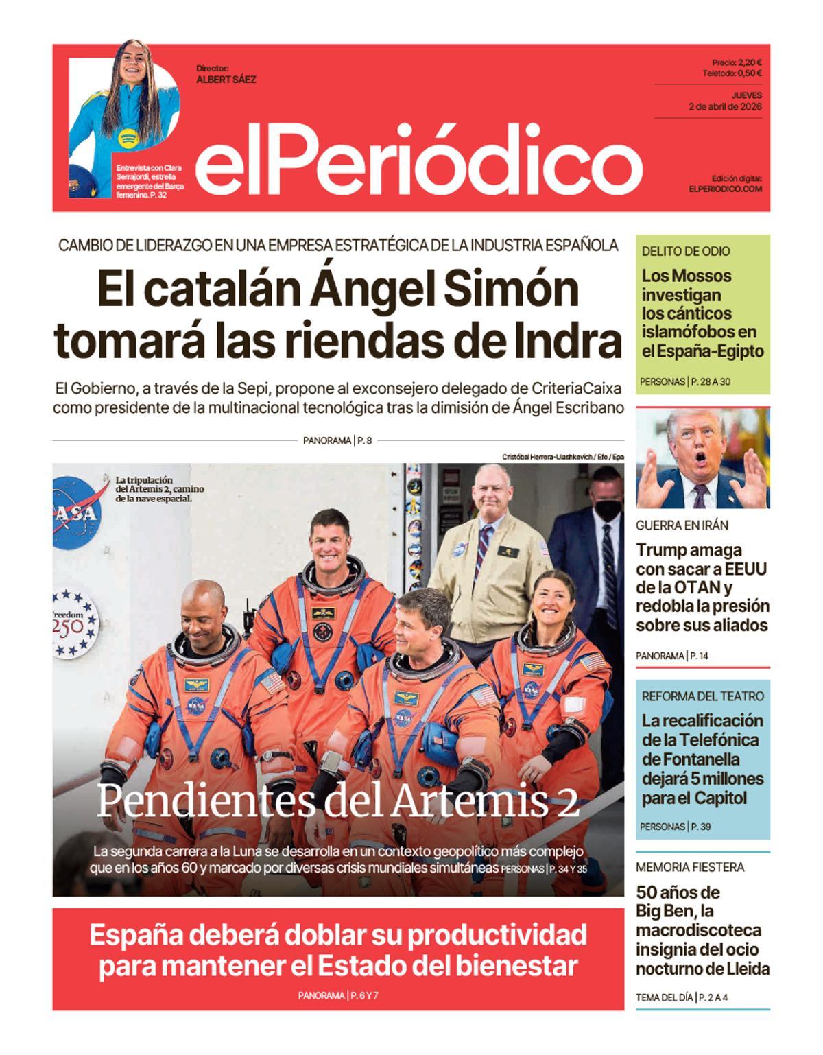 La portada de EL PERIÓDICO del 2 de abril de 2026