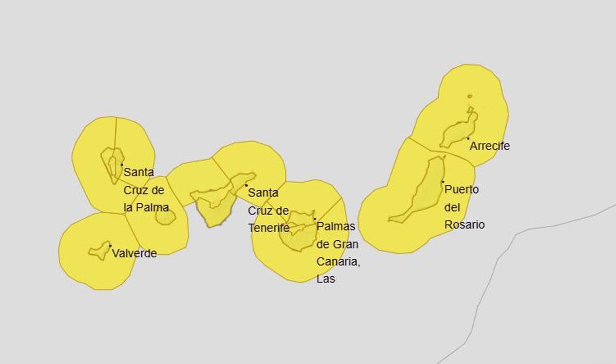 Mapa con los avisos amarillos.