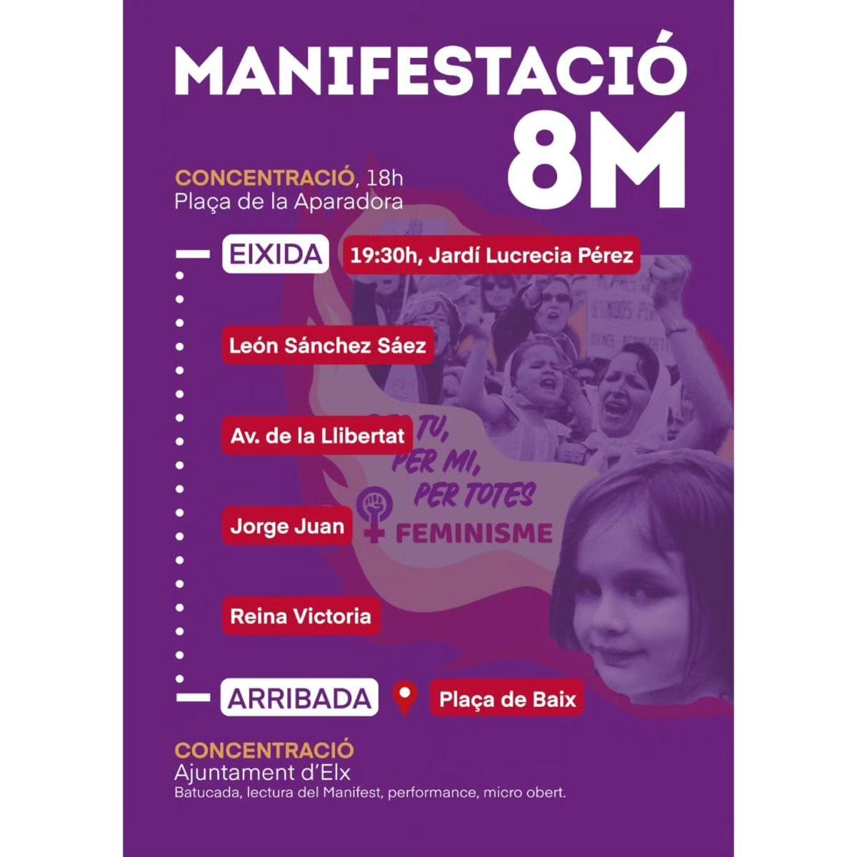 Recorrido de la manifestación del 8M en Elche