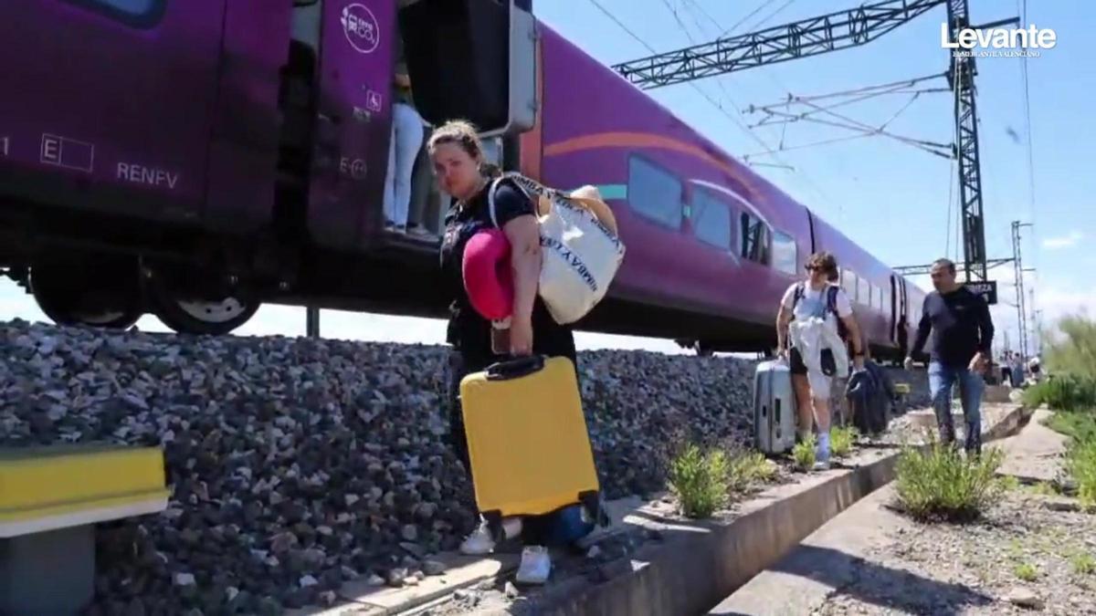 Pasajeros huyen a pie de un tren parado entre Madrid y València