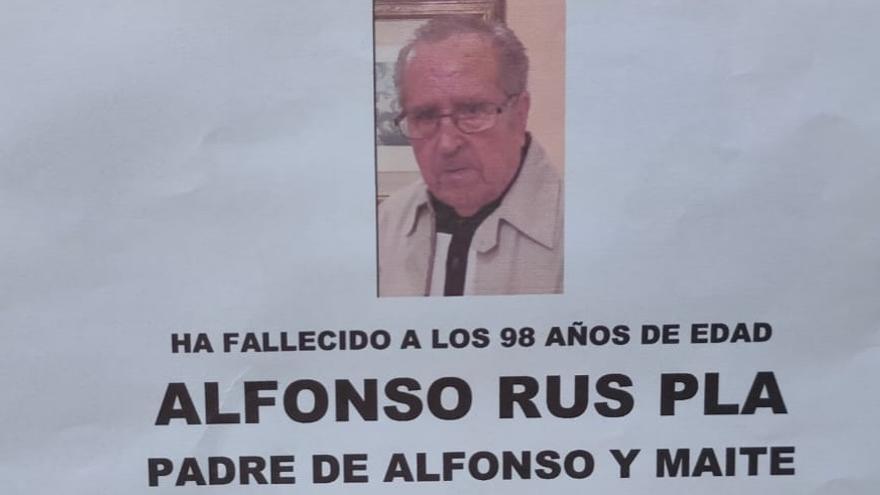 Fallece Alfonso Rus Pla, padre del exalcalde de Xàtiva