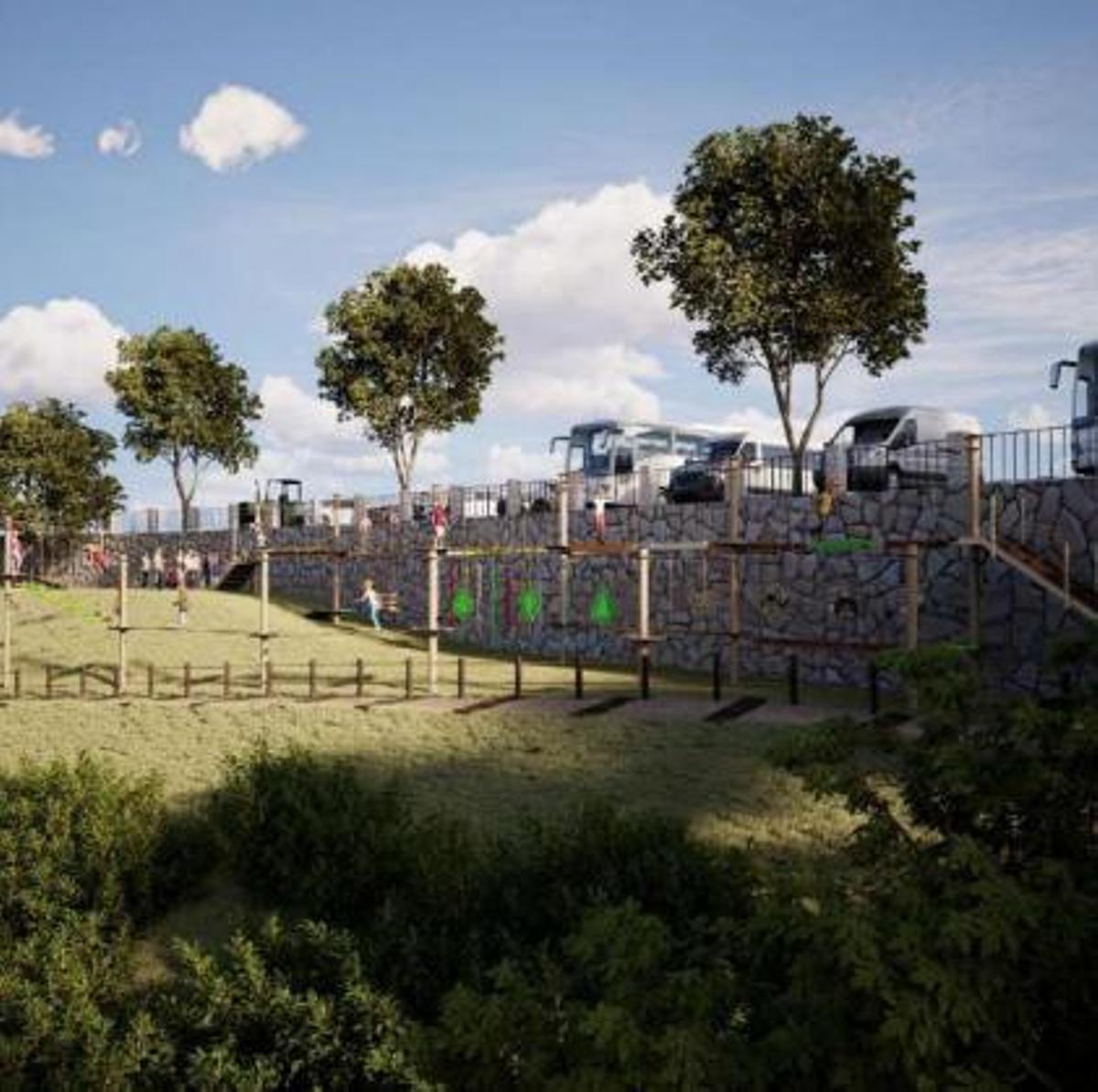 El diseño aprovechará la topografía escalonada del terreno, organizando los recorridos en diferentes niveles.