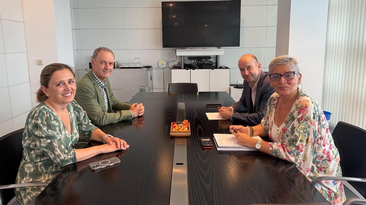De izquierda a derecha, María Calvo (presidenta de la FADE), Alberto González (director general de la FADE), Pablo García (viceconsejero de Política Sanitaria) y Conchita Saavedra (consejera de Salud), durante la reunión de ayer.
