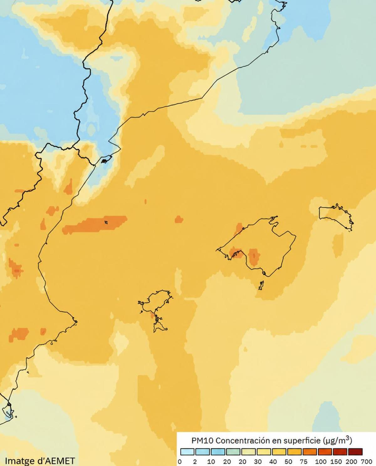 El mapa de por dónde pasará el polvo en su totalidad.