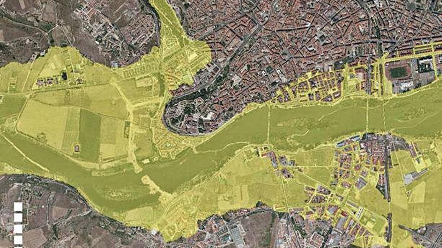 Mapa que muestra el riesgo de inundabilidad de la ciudad de Zamora en un horizonte de 500 años.