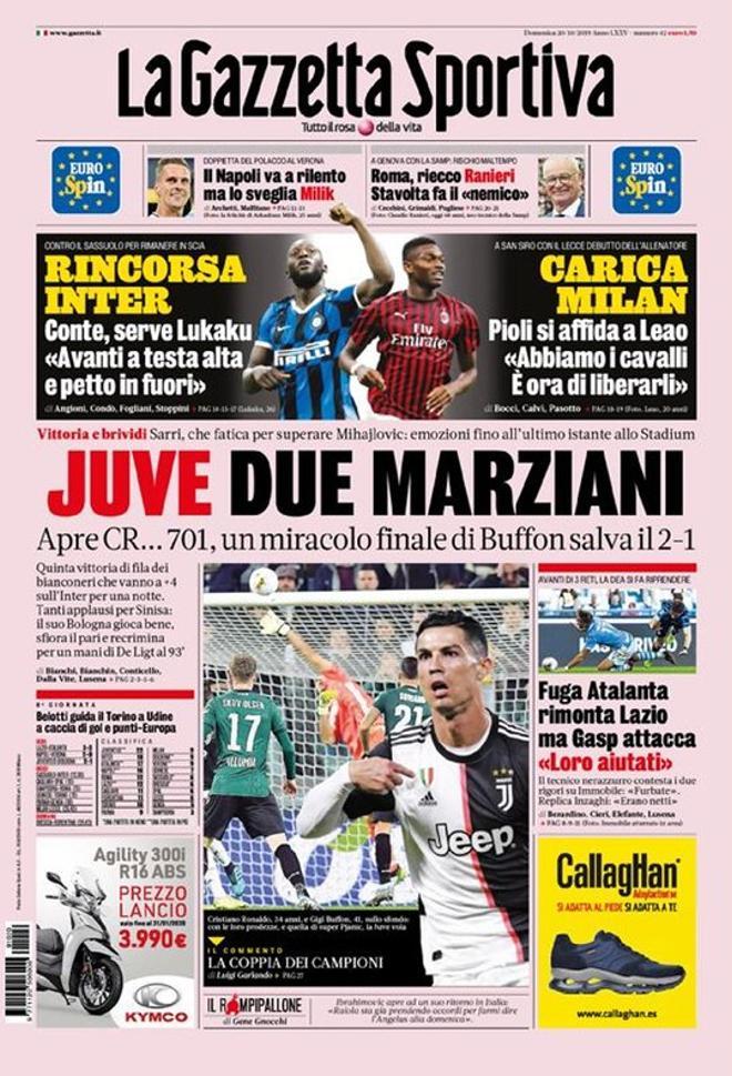 La portada de Gazzetta del 20 de octubre