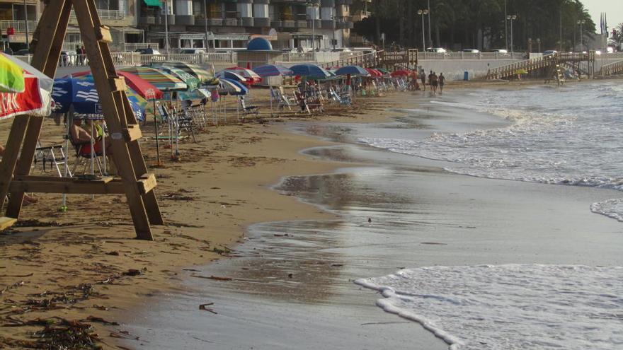 Imagen de la primera línea de playa de Los Locos con las sillas y parasoles reservando espacio a primera hora/Foto D. Pamies