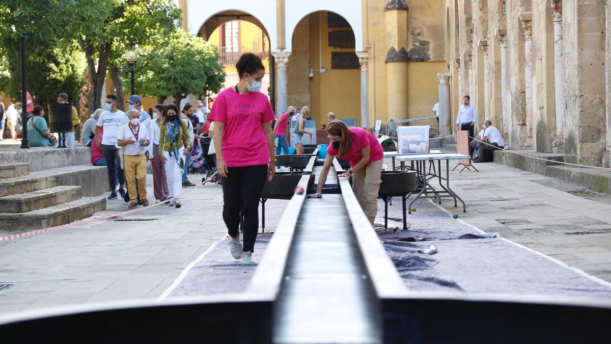 Montaje de la instalación de Shane Connolly en el Patio de los Naranjos para Flora 2021.