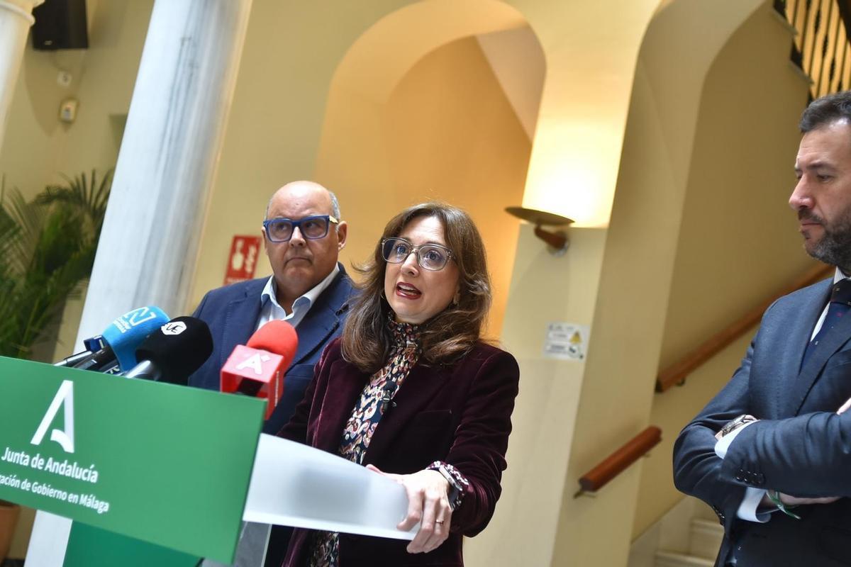 La delegada del Gobierno andaluz en Málaga, Patricia Navarro, y el al alcalde de Vélez Málaga, Jesús Lupiáñez, informan de alegaciones a la propuesta para la provincia de la red eléctrica.