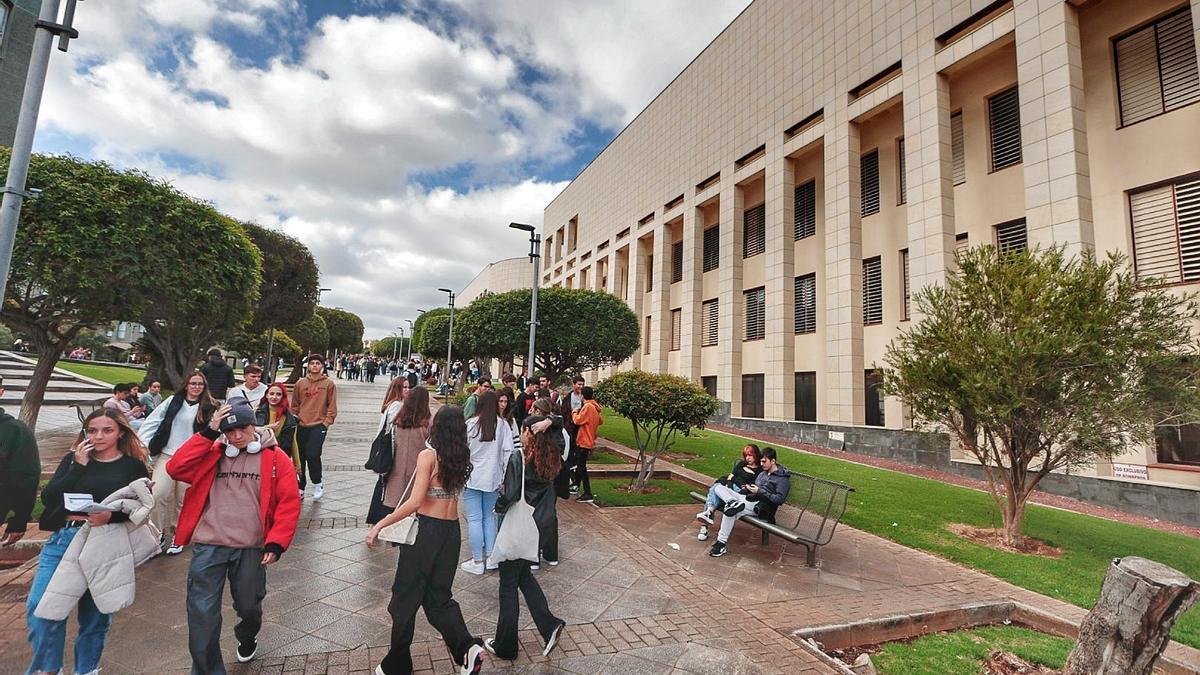 Alumnos pasean por el Campus de Guajara de la Universidad dela Laguna.