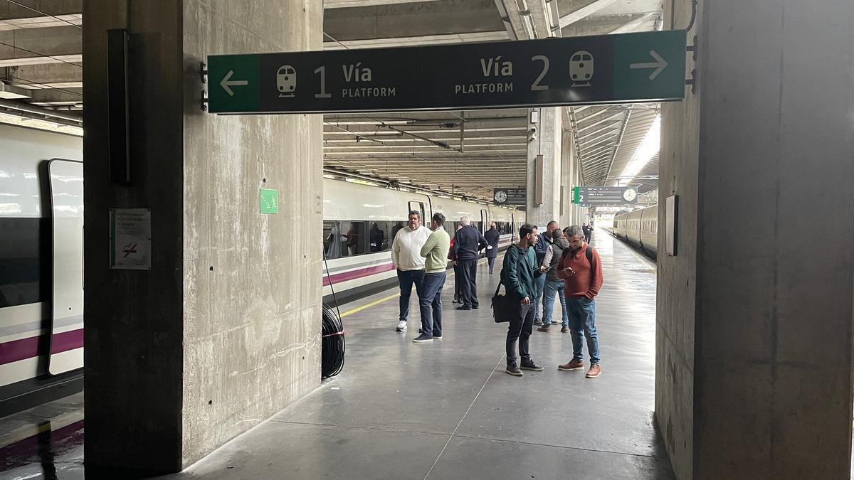 Uno de los trenes AVE que ha salido de Málaga esta mañana parado en la estación de Córdoba.