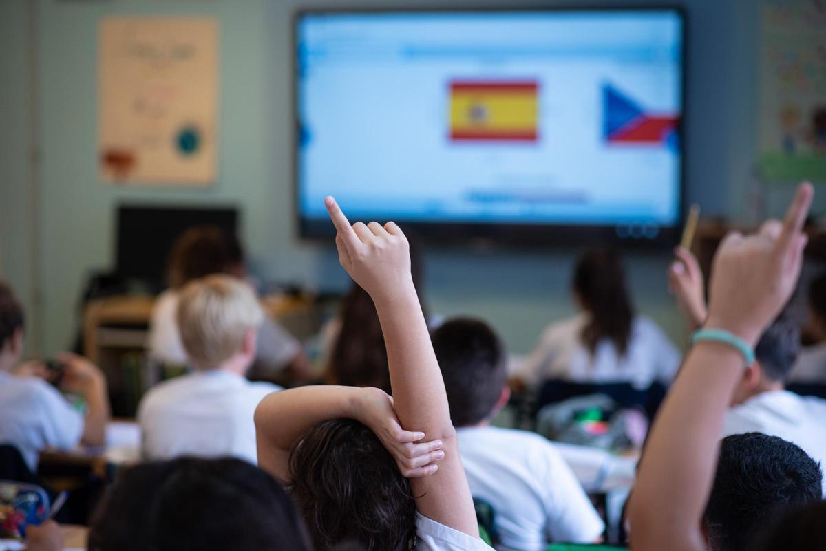 Un grupo de alumnos durante una clase en un colegio de Tenerife