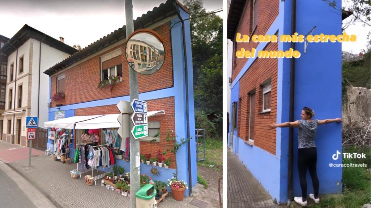 La casa del barbero de Panes tal como sale en Google y un momento del vídeo viral de TikTok
