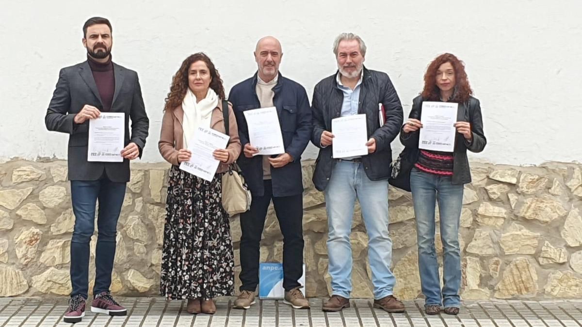 Los representantes de los cinco sindicatos de la Mesa Sectorial de Educación, el pasado noviembre pidiendo el inicio de las negociaciones.