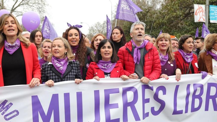 Calviño y Marlaska durante la manifestación en Madrid.