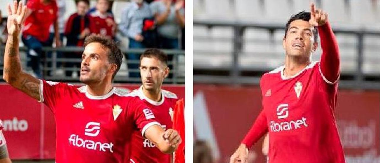 Pedro León y Miku, jugadores del Real Murcia.