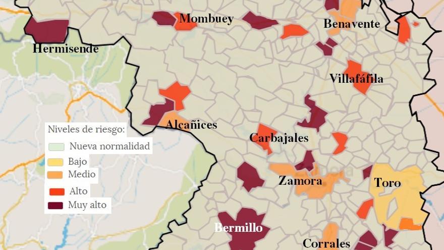 Mapa de contagios COVID por municipios en Zamora