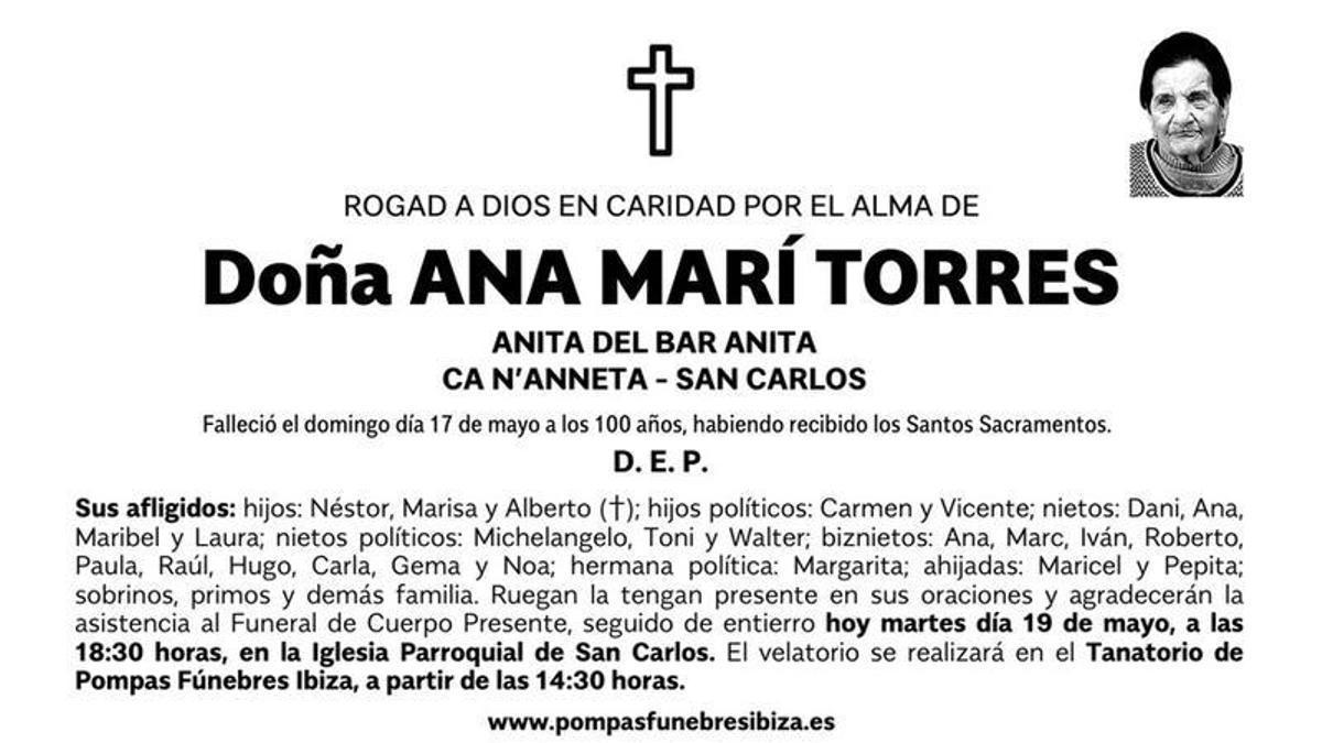 Esquela Ana Marí Torres