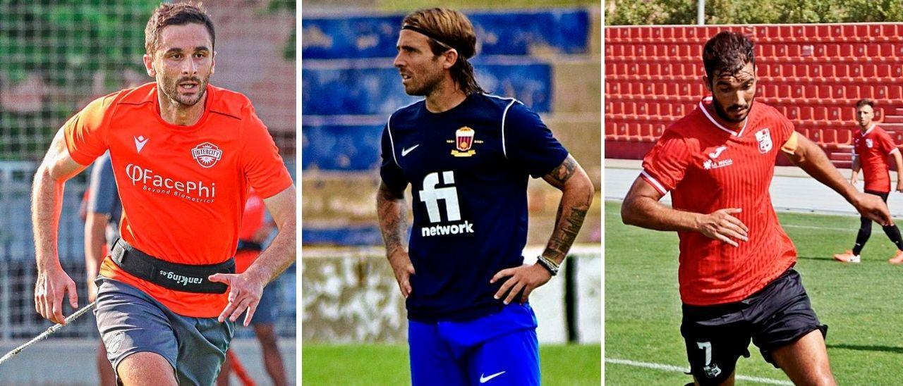 Ivan Kecojevi, jugador del Intercity; Aarón Ñiguez, fichado por el Eldense; y Fofo, futbolista de La Nucía.