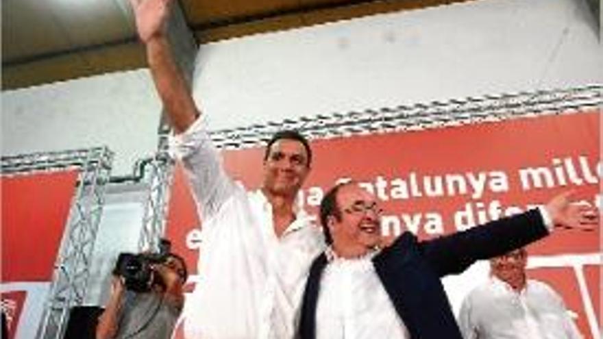 Pedro Sánchez i Miquel Iceta, ahir a Tarragona.