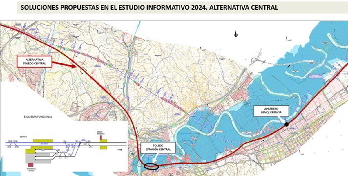 Propuesta de trazado del tramo Madrid-Extremadura del AVE a su paso pro Toledo.