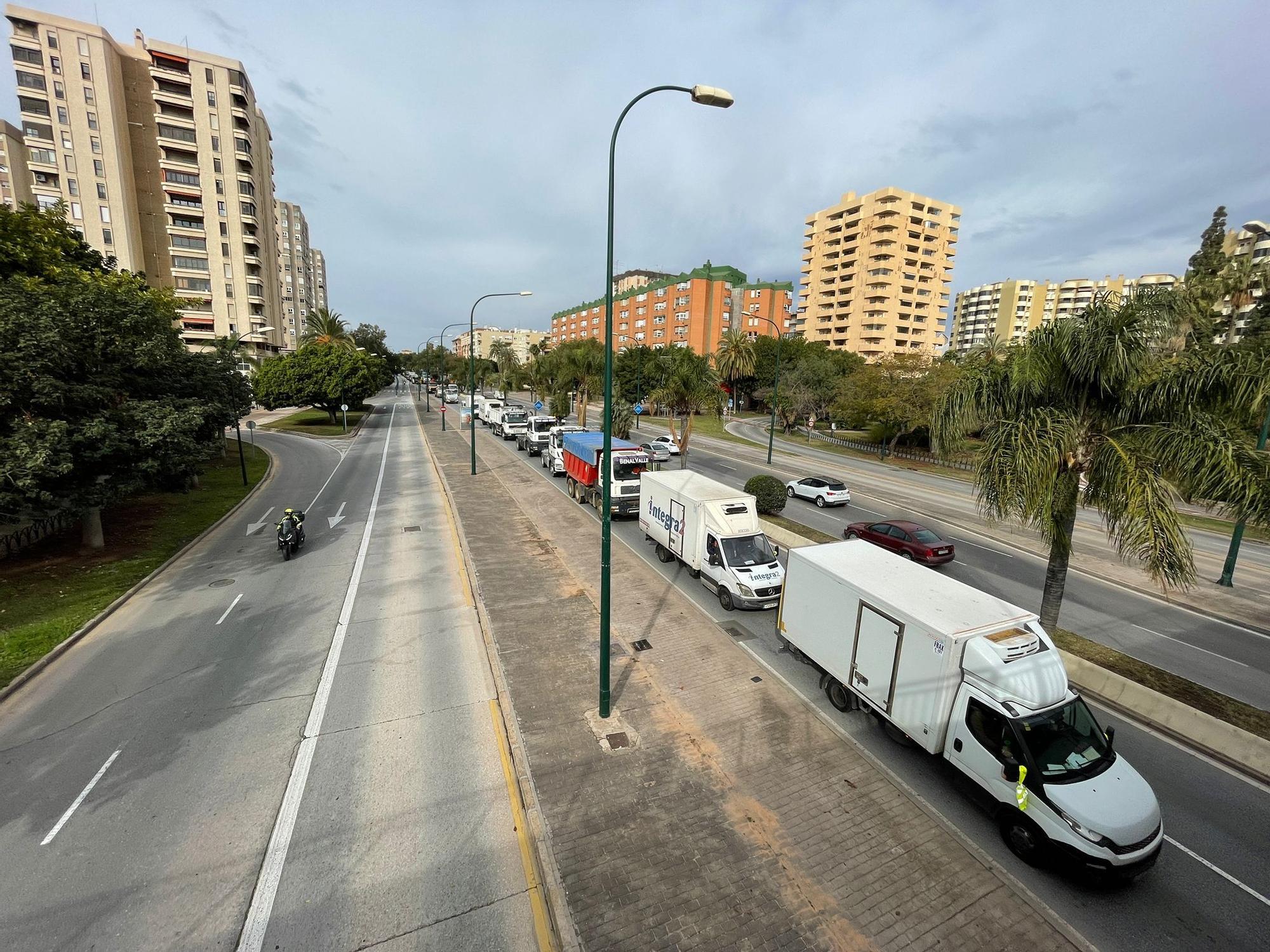 Protesta de los camioneros por el Centro de Málaga