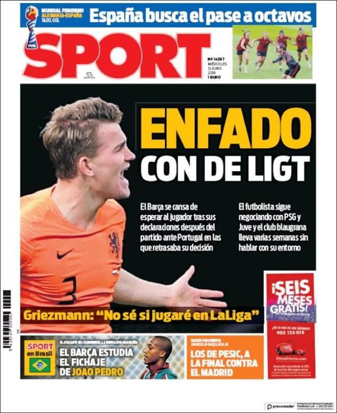 La portada de SPORT de este miércoles 12 de junio