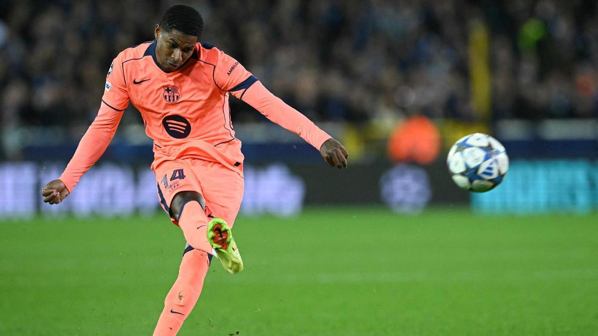 Marcus Rashford, durante el partido del Barça en Brujas.