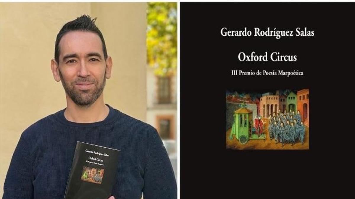 Gerardo Rodríguez Salas, junto a su poemario.