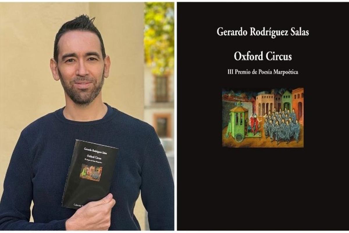 Gerardo Rodríguez Salas, junto a su poemario.