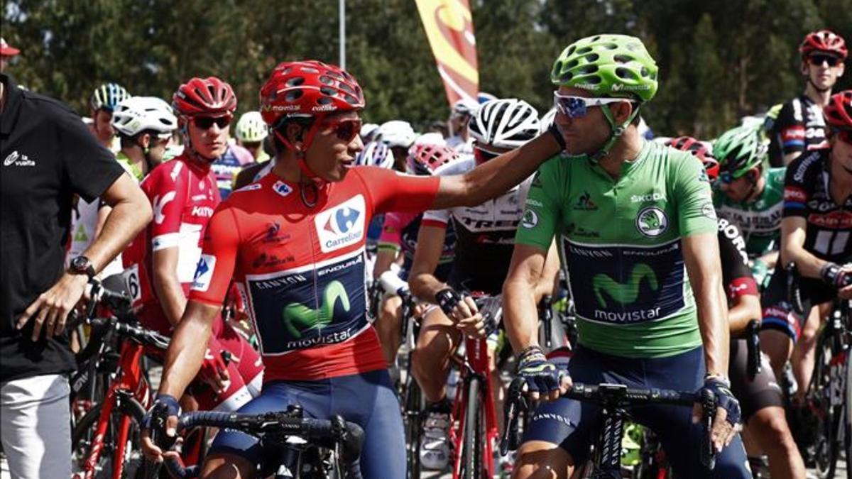 Nairo Quintana con Alejandro Valverde en la salida de la décimoprimera etapa