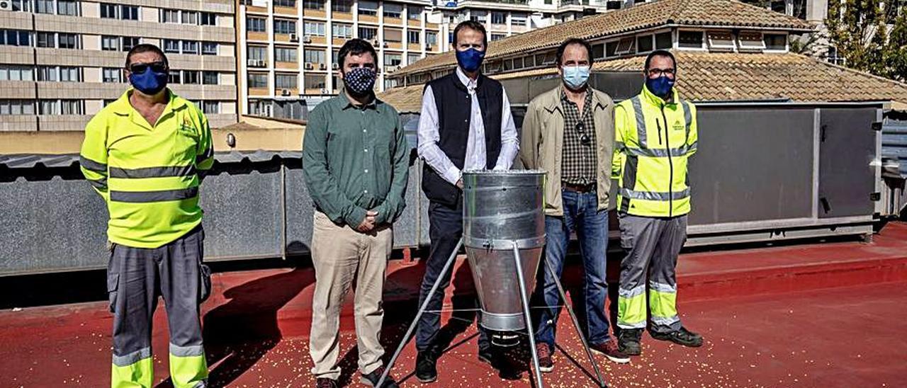 Uno de los dispensadores de pienso esterilizante.