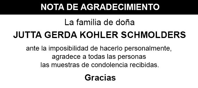 Nota de agradecimiento de doña Jutta Gerda Kohler Schmolders