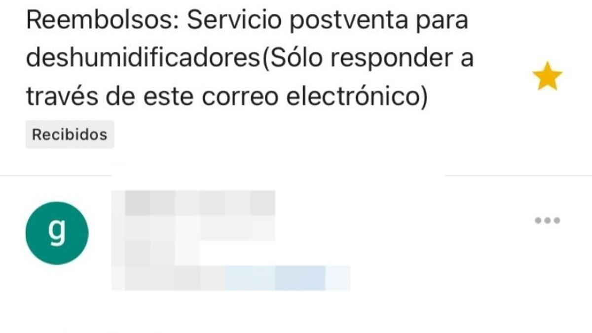 Encabezamiento del correo, donde piden contactar sólo a través de email, fuera de la app