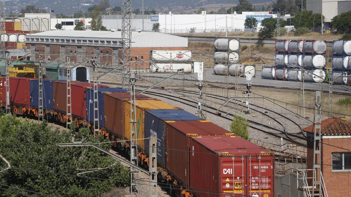 Tren de mercancías en la terminal cordobesa de El Higuerón.